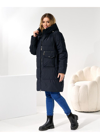 Комбінована демісезонна темно синя зимова куртка для пишних пані KHAN