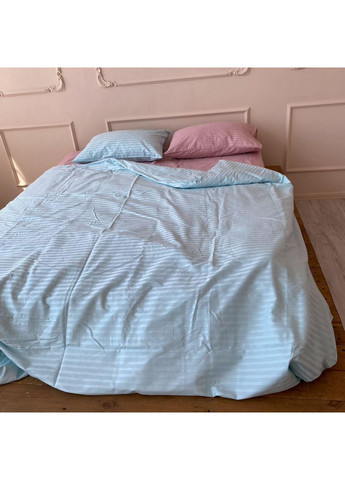 Постельное белье Пудра + лазурная страйп сатин PREMIUM Двуспальный размер, наволочки 70/70 No Brand (364217916)