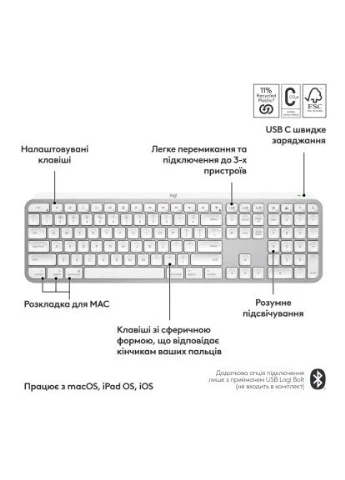 Клавиатура MX Keys S для MAC Bluetooth/Wireless UA Pale Grey (920-011638) Logitech (400754821)