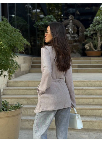 Кофейный женский женский вязанный кардиган кофейного цвета 35349 Fashion однотонный - демисезонный
