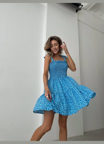 Голубое повседневный женское платье в цветочек софт No Brand с цветочным принтом