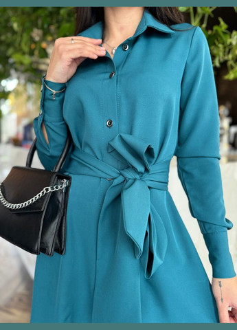 Зеленое женское платье с поясом цвет бутылка р.42/44 454636 New Trend