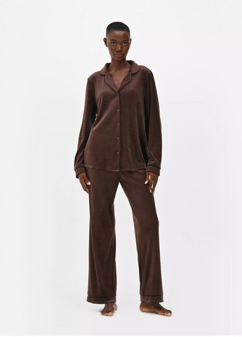 Коричнева плюшева піжама soft touch boyfriend pyjamas комплект для дому та сну (8567) Primark