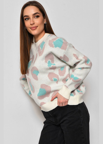 Белый зимний свитер женский с принтом белого цвета пуловер Let's Shop