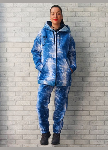 Женский теплый костюм трехнитка с начесом батал зима, кофта на молнии с капюшоном штаны на резинке джогеры, цвет голубой No Brand (316843463)