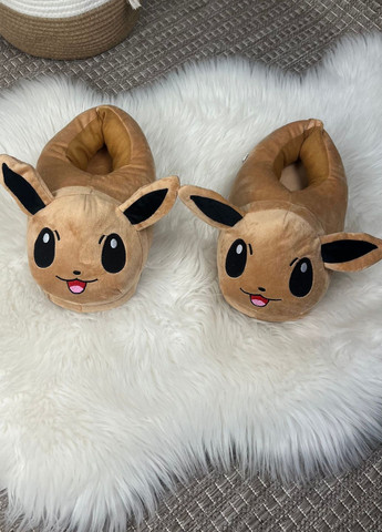 Коричневые женские плюшевые тапочки игрушки иви с нескользящей подошвой My Kigu с вышивкой, с ушками