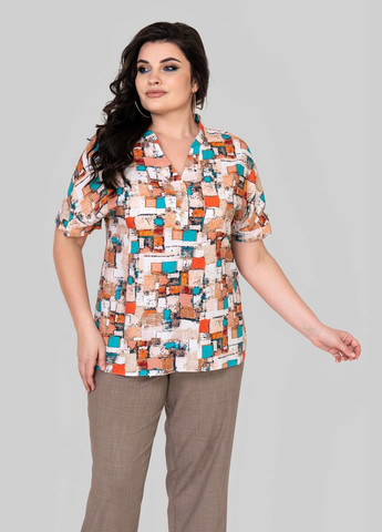 Комбинированная блуза прямого силуэта из штапеля с рукавом на манжете all posa (ap102400p) A'll Posa