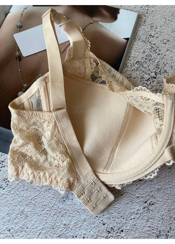 Бежевий мереживний бюстгальтер на 6 розмір, ліфчик великого розміру бежевий Lanny Mode
