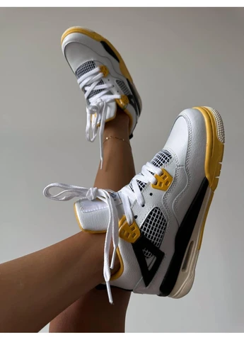Белые демисезонные кроссовки мужские nike air jordan 4 white yellow найк аир джордан белые No Brand