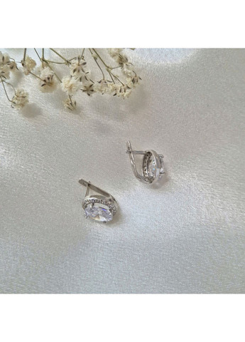 Срібні сережки з Великим Білим каменем срібло 925 проби Родоване 82044б 4.25г No Brand (334012764)