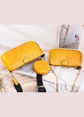 Женская мини сумочка клатч с цепочкой в стиле рептилия. Маленькая сумка с ключницей брелком Желтый No Brand (298997257)