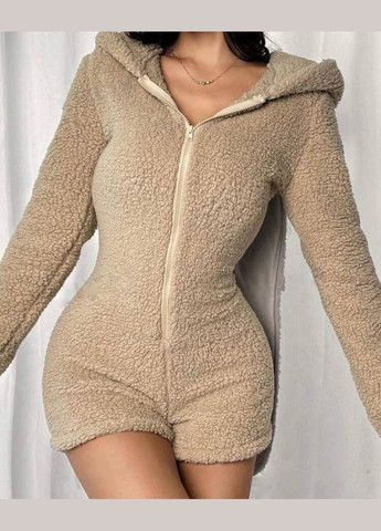 Бежевая зимняя пижама женская комбинезон No Brand