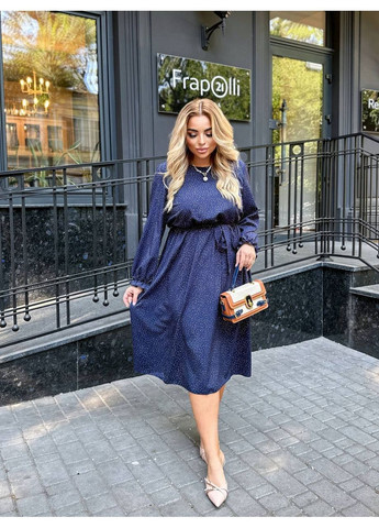 Синее платье софт,легкое и комфортное,с ремнем и резинка на талии Україна