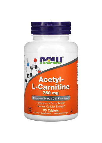 Жироспалювач Acetyl-L-Carnitine 750 mg, 90 таблеток Now (293480890)