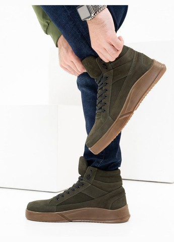 Зимние ботинки из нубука на меху в цвете хаки ISSA PLUS