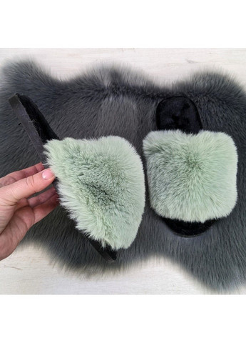 Оливковые тапочки меховые женские с открытым носком Fashion