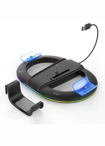 Зарядка для джойстика навушників PS5 Slim Док Станція для PlayStation 5 PS5 Slim DualSense на 2 геймпади Чорний Ipega (338228736)