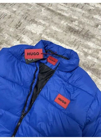 Синяя зимняя зимняя куртка микропуховик big logo новый теплый мужской casual хюго босс 1:1 No Brand