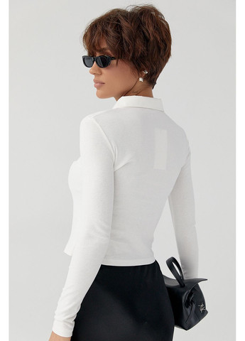 Укорочений лонг-поло з блискавкою на горловині – темно-коричневий колір Lurex (370602062)