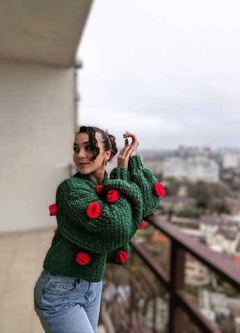 Темно-зеленый демисезонный кардиган No Brand