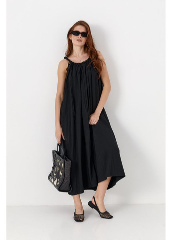 Чорна пляжна сарафан на бретелях-бусах розкльошений Lurex однотонна
