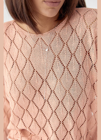 Персиковый демисезонный женский джемпер из ажурной вязки - черный цвет Lurex