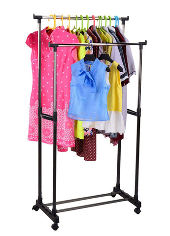 Підлогова подвійна регульована вішалка стійка для одягу телескопічна Double-Pole B Black (1756375354) No Brand (325402817)