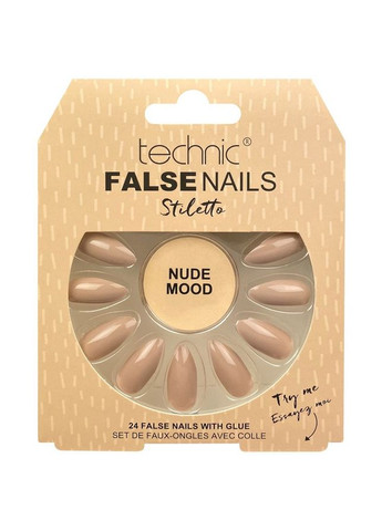 Накладні нігті із клеєм Cosmetics False Nails Stiletto "Nude Mood" Нюдовий 24 шт. Technic (292128887)