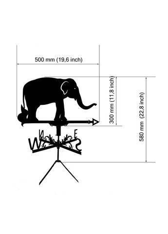 Флюгер Слон, флюгер на дах з металу 2 мм. No Brand (368896615)