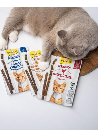 Ласощі для котів, палички з лососем та фореллю, 4 шт по 5 г GimCat (365593298)