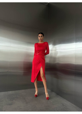 Червона вечірня жіноча сукня з бляшкою з мікро дайвінгу — замір в описі GD/GL Модний простір однотонна
