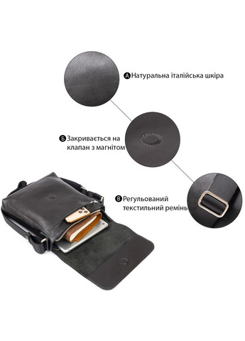 Кожаная сумка кросс боди мужская мессенджер через плечо черная 11333 Grande Pelle (329195830)