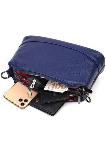 Сумка через плече жіноча на три відділення шкіряна 22137 Синя Vintage (302008706)