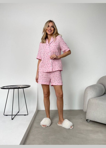 Светло-розовая всесезон пижама рубашка + шорты Garna