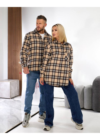 Бежевая кэжуал рубашка в клетку Україна с длинным рукавом