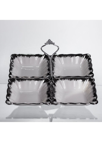 Менажниця порцелянова на 4 секції квадратна 22.5*22.5*3 см, срібло Yiwu (366089554)