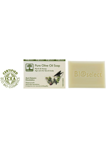 Натуральне оливкове мило з міррою та медом Pure Olive Oil Soap Myrrh & Honey 80g (578045-24072) Bioselect (368605173)