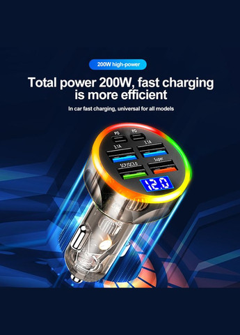 Автомобильная зарядка USB на 6 выходов: Usb 2 PD Super QC3.0 + вольтметр No Brand (316091065)