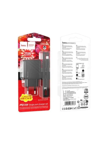 Сетевое Зарядное Устройство Hoco CS24A 1USB-C PD/QC 25W+Type-C to Lightning Черный No Brand (391187161)