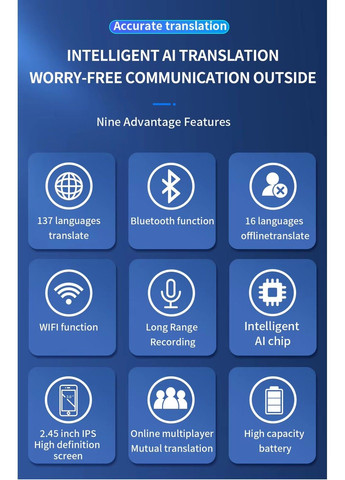 Голосовой электронный переводчик M10 на 137 языков с WiFi, аудиопереводом и переводом изображений Black TWS (317251261)
