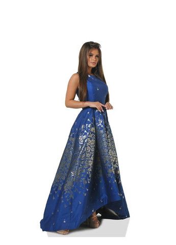 Синя плаття жіноче синє вечірнє дизайнерське максі з жакарду асиметричного крою mkeng2255-3 Modna KAZKA