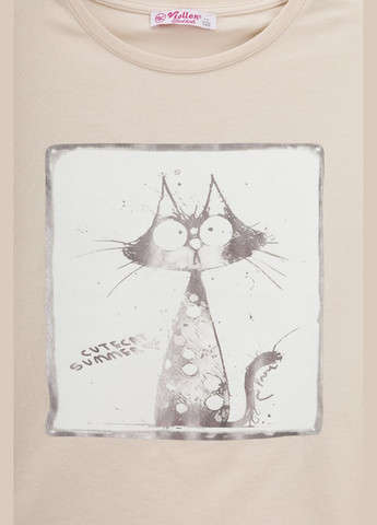 Бежева літня футболка з принтом для дiвчинки 5252 152 см shop (2000990939777) Viollen