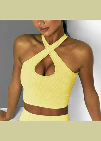 Комплект для фітнесу (спортивний костюм) топ та велосипедки Рубчик 9628 M жовтий Fashion (336547490)