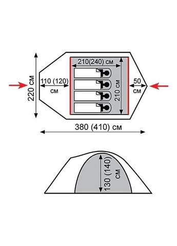 Палатка Mountain 4 (V2) серая/красная (TRT024) (TRT-024) Tramp (315518494)