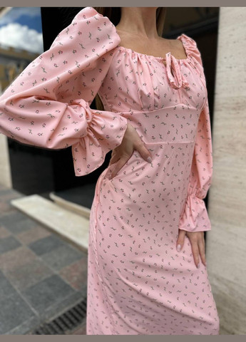 Персиковое красивое нежное персиковое платье-макси с открытыми плечами и шнуровкой сзади, летнее платьев вцветочек с длинным рукавом No Brand