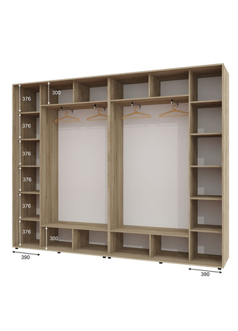 Шафа-купе чотиридверна 300*45*240 Дуб крафт сірий 2 ДСП/2 Дзеркала з піскострумним малюнком Алекса (360470472)