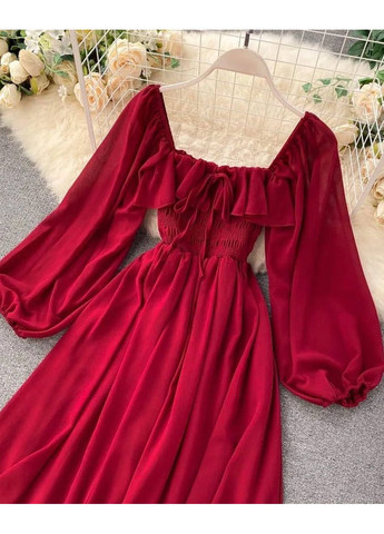 Красное вечернее женское платье с пышными рукавами и романтическим вырезом с пышной юбкой Україна однотонное
