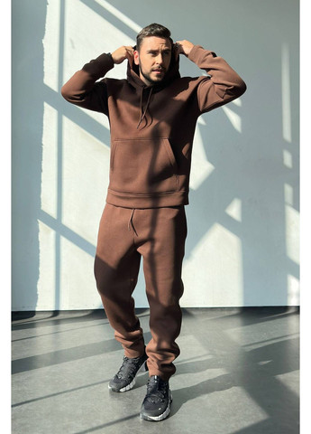 Коричневый демисезонный спортивный костюм тринитка на флисе (худые, брюки), цвет коричневый Nenka