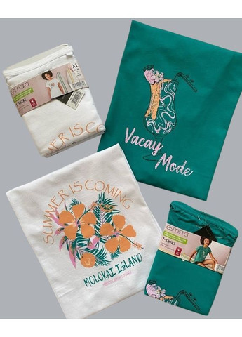 Белая женская хлопковая футболка с принтом Esmara - (373894826)