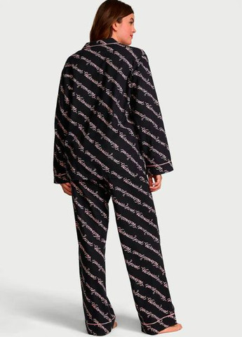 Чорна піжама фланель flannel long pajama set (сорочка+штани) рожеве лого Victoria's Secret